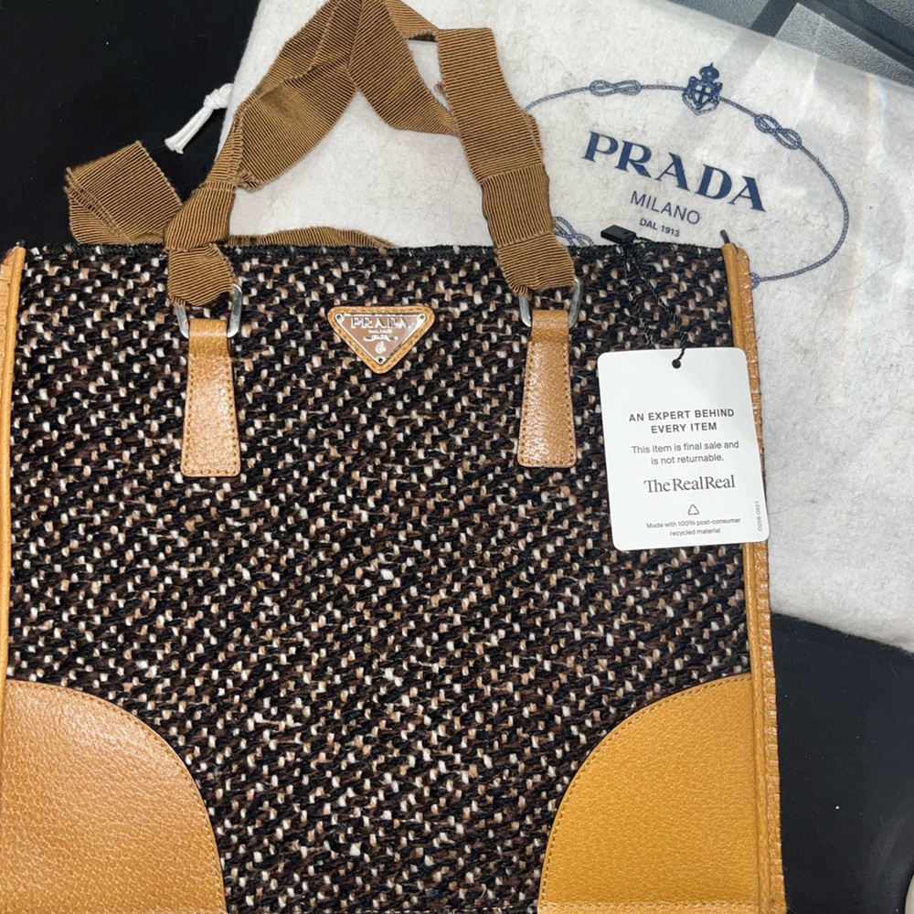 SOLD Authentic Prada Tweed Tote bag - Purchased off the Real Real tags still on